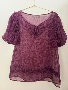 Sheer Floral Blouse with Puff Sleeves Apt 9